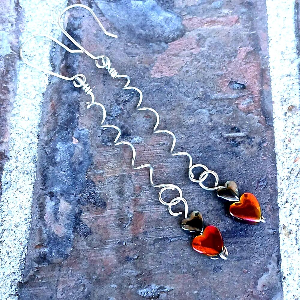 MADE TO ORDER AVAILABLE BY REQUEST  Hematite Heart Crystal Dangle Earrings, Long